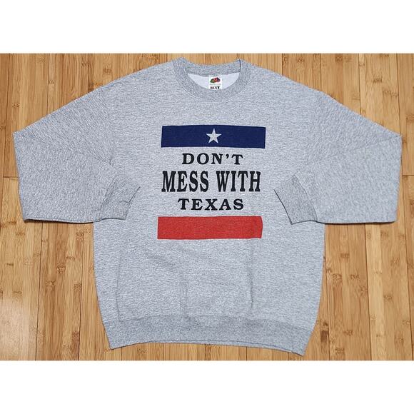 Fruit Of The Loom Hoodie Sweatshirt Mens Large Don’t Mess with Texas Fleece Gray - Picture 1 of 8